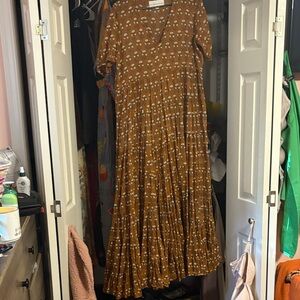 Daughters of India Floral Tan Maxi Dress